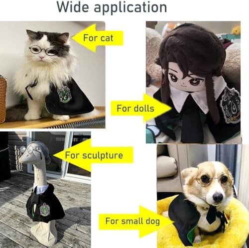 ANIAC 3PCS Halloween Dog Costume Cat Wizard Cape Glasses and Necktie Set Halloween Puppy Outfit Pet Academy Magician Cosplay Apparel for Kitten Cat Small Dogs (Black+Green, Large) - Image 5