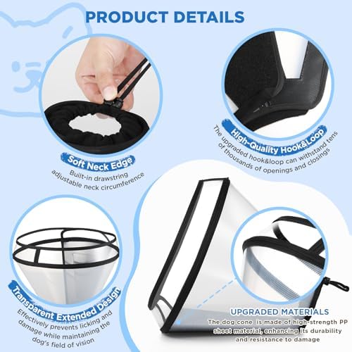 Dog Cone Collar for Surgery Recovery,Adjustable Transparent Pet Recovery Collar for Large Medium Small Dogs & Cats, Protective Elizabethan E-Collar for Wound Healing, Anti-Lick & Bite-S - Image 2