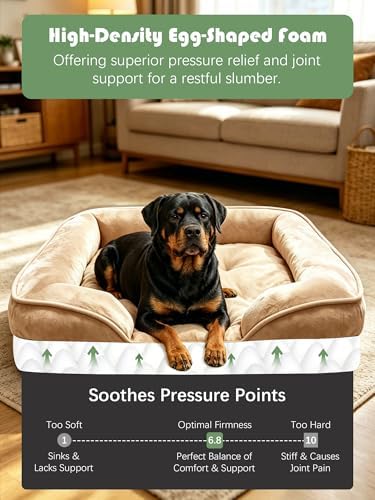 Spotted Play Orthopedic Dog Bed with Sides - Sofa Beds for Extra Large Dogs, Supportive Foam Pet Couch Bed with Washable Removable Cover, Waterproof Lining and Non-Slip Bottom, Brown - XL - Image 4