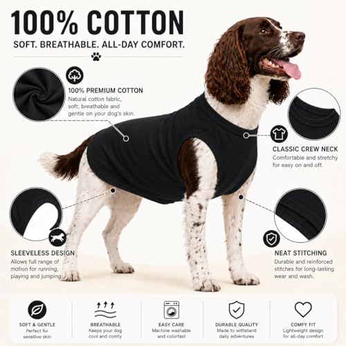 2018 Pet Clothes Dog Clothing Blank T-Shirt Tanks Top Vests for Small Middle Large Size Dogs 100% Cotton Dog Summer Vest Classic (M, Black) - Image 2