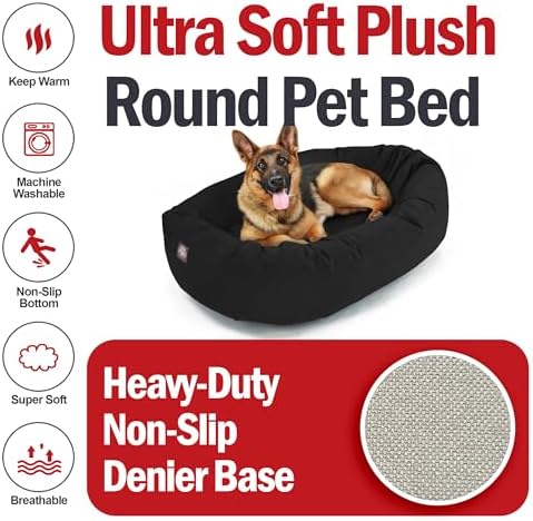 Majestic Pet 52 Inch Suede Calming Dog Bed Washable – Cozy Soft Round Dog Bed w/Spine Support for Dogs to Rest Head - Fluffy Donut Dog Bed 52x35x11 (Inch) - Round Pet Bed X- Large – Black (2025) - Image 6