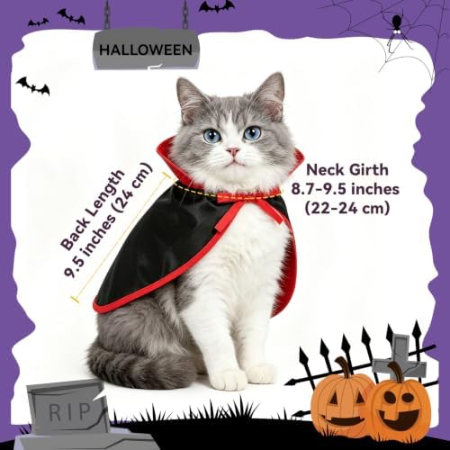 NAMSAN Pet Vampire Costume for Cats Small Dogs Rabbits, Halloween Cat Dracula Cape, Stand-Up Small Dog Vampire Cloak, Halloween Cat Outfit for for Holiday Party Cosplay Statue Decoration - Image 5