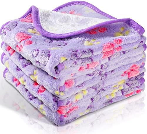 Tatuo 4 Pcs Fleece Dog Blankets for Puppy Cat, Purple, 24 x 16 in, Paw by Tatuo
