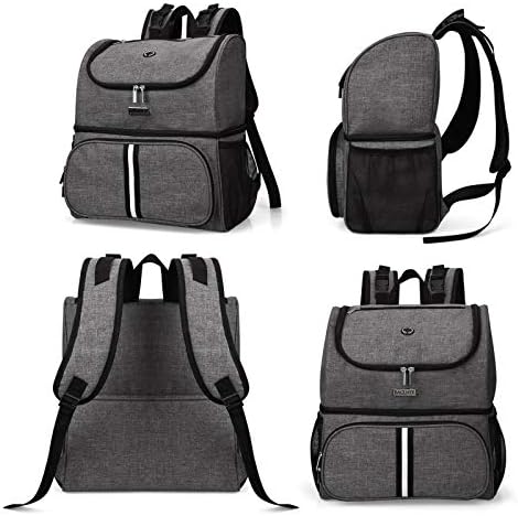 BAGLHER Pet Travel Bag, Double-Layer Pet Supplies Backpack (for All Pet Travel Supplies), Pet Travel Backpack with 2 Silicone Collapsible Bowls and 2 Food Baskets Grey - Image 2