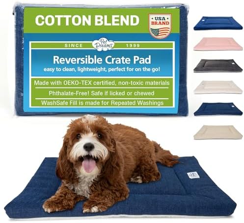 Pet Dreams Dog Crate Pad - Washable Kennel Mat, Crate Pads for Dog Cages, Non-Toxic, Flat Indoor Cat Bed, Fits iCrate 18, 24, 30, 36, 42, 48 Inches (Denim, Medium, 30") by PetDreams