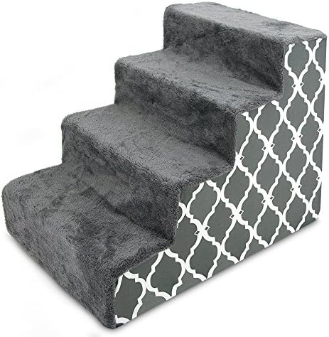 Best Pet Supplies Dog Stairs & Steps - Foam Steps for Small Dogs & Cats, Non-Slip Indoor Balanced Pet Step Support, Dog Ramp, No Assembly, Gray Lattice Print, 4-Step (18-inch Height) by BestPetSuppliesLLC