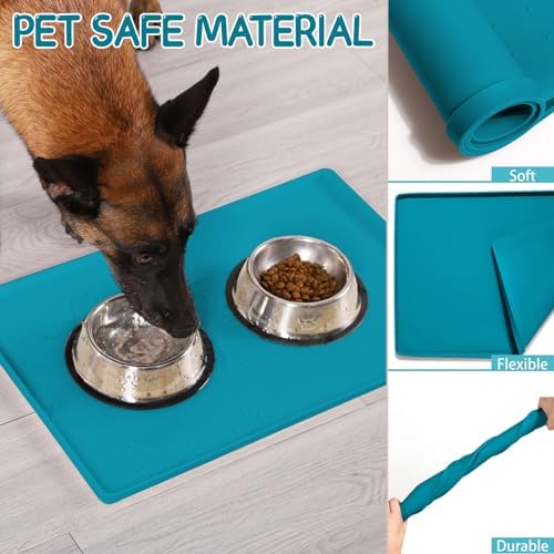 MateeyLife Silicone Cat & Dog Food Mat for Floors Waterproof, Anti-Slip Dog Bowl Mats for Food and Water, Pet Feeding Mats with Lip to Prevent Spills, Pet Placemat for Messy Drinkers to Protect Floors - Image 5