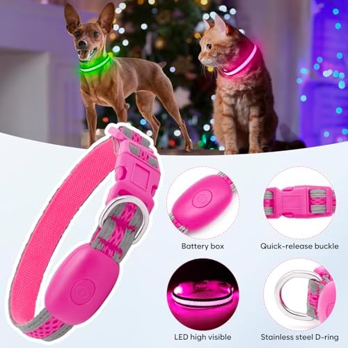 Flashseen LED Dog Collar, Light Up Dog Collar USB Rechargeable (Pink, X-Small) - Image 3