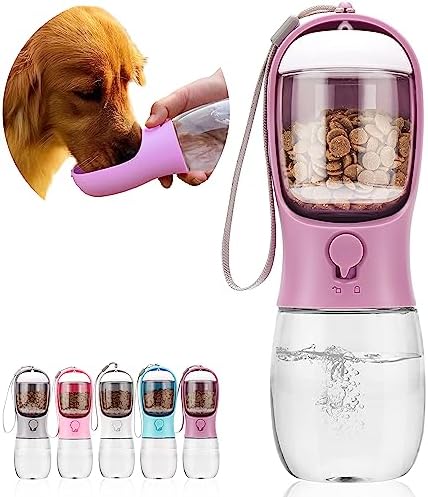 Dog Water Bottle,Portable pet Water Bottle with Food Container,Outdoor Portable Water Dispenser for Cat,Rabbit,Puppy and Other Pets for Walking,Hiking,Travel(10oz),Purple (FB-bottle-purple-s) by AVELORA