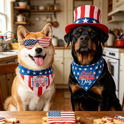 4th of July Dog Bandana, 2-in-1 Vintage American Flag with Fun Slogan Reversible American Flag Triangle Scarf, Adjustable Snap Button Patriotic Neckwear for Giant Breeds 75lbs+ - Image 3