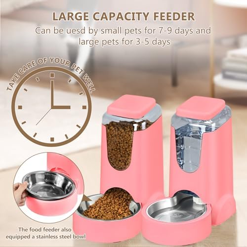 Automatic Cat Feeder and Water Dispenser with Stainless Steel Bowl Dog Gravity Food Feeder and Waterer for Small Medium Pets Puppy Kitten 1 Gallon x 2 - Image 6