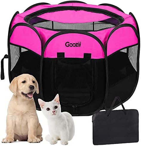 GOOZII Pet Cat Playpen for Indoor Cats Enclosed, Portable Foldable Dog Playpen Outdoor Tent Crate Cage with Zipper Top Cover Door for Kitten Puppy Outside Rv Car Camper (Small Size, Pink) by Goozii