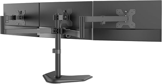 WALI Triple Monitor Stand, Free Standing Three LCD Monitor Fully Adjustable Desk Mount Fits 3 Screens up to 27 inch, 22 lbs Weight Capacity per Arm (MF003), Black by WALI