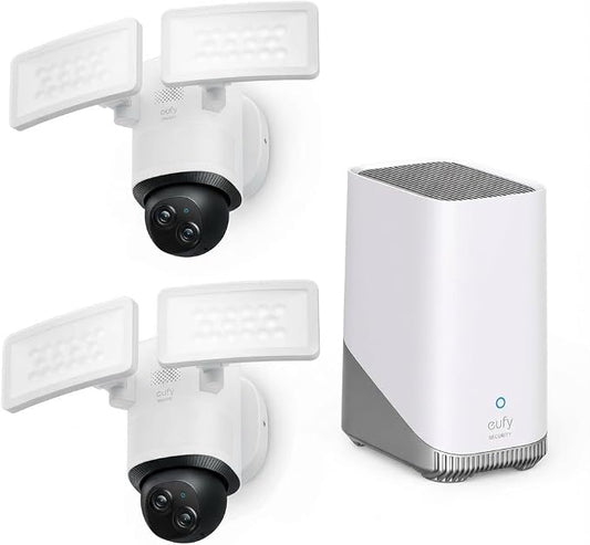 eufy Security Floodlight Wired Camera E340 2pack+Homebase3, Security Camera Outdoor, 355° Pan & Tilt, 24/7 Recording, 2000 LM, Motion Detection, Dual Cam, No Monthly Fee,Expandable Storage up to 16TB by Unknown