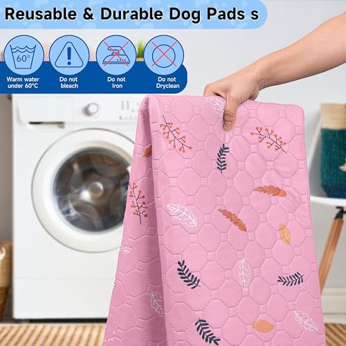 Sunheir Washable Pee Pads for Dogs 2-Pack Reusable Puppy Pads Pet Training Pads, Waterproof Dog Pee Pads for Crate, Whelping Pad, Non-Slip Protects Against Urine Leakage (Leaves - Pink, 24x36) - Image 5