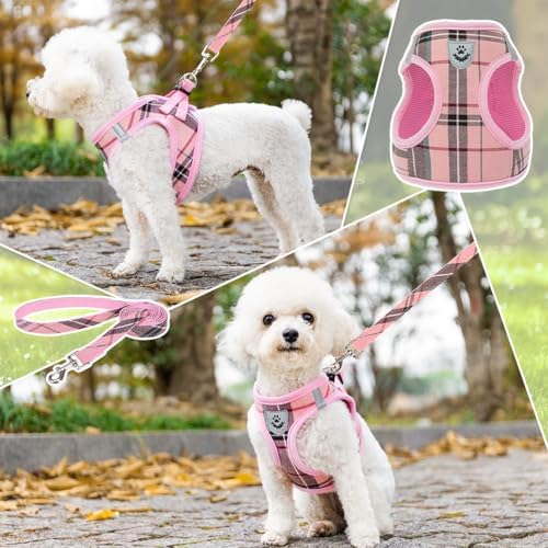 KOOLTAIL Dog Harness for Small Medium Dogs ,Dog Harness and Leash Set, Step in No Pull Soft Mesh Padded Adjustable and Reflective Pet Vest Harness Puppy, Plaid Extra Harness for XS S Dogs, Pink M - Image 6