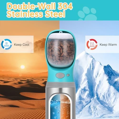 Portable Dog Water Bottle with Food Container, 14 OZ, Stainless Steel - Image 3
