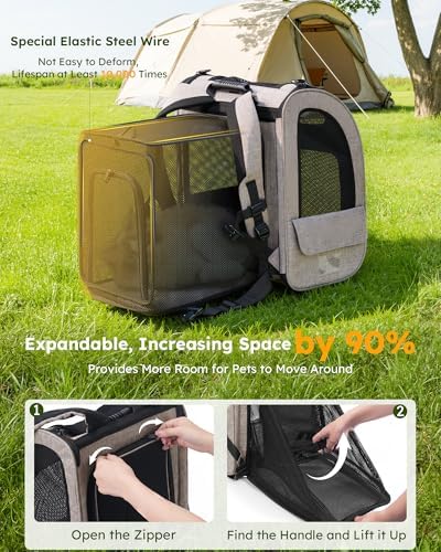 pecute Cat Backpack Expandable, Dog Carrier Backpack Breathable, Large - Image 3