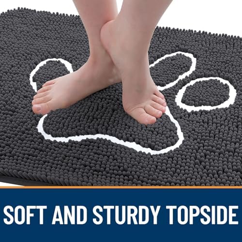 OLANLY Dog Door Mat for Muddy Paws 40x24, Paw Print Design Chenille Mud Mat - Image 4