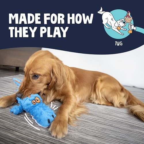 goDog Gators Squeaky Plush Dog Toy with Chew Guard Technology, Durable Fabric & Squeaker for Active Play, Blue, Large - Image 5
