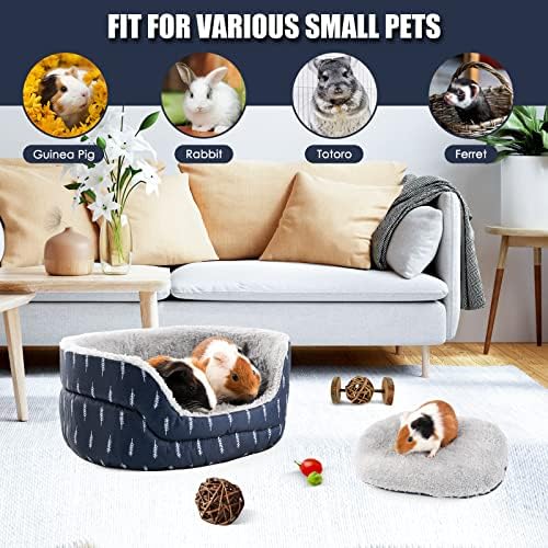 Guinea Pig Bed, Oval Cuddler, Removable Pad, Polyester, Ideal for Small Pets, Cuddle Cup Shape, Dark Blue, Leaf Pattern - Image 4