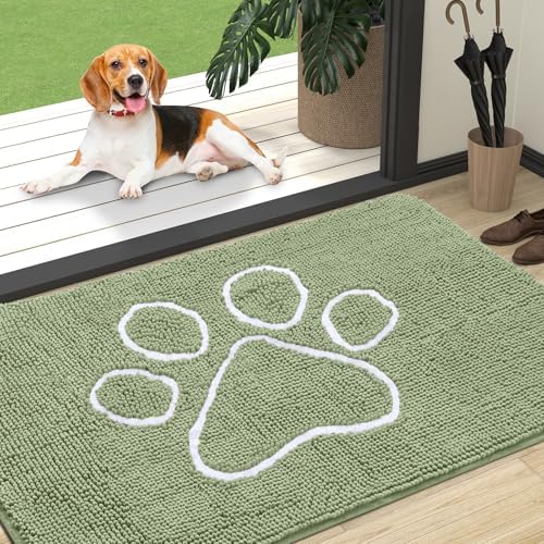 OLANLY Dog Door Mat for Muddy Paws 47x32, Paw Print Design Chenille Mud Mat by OLANLY