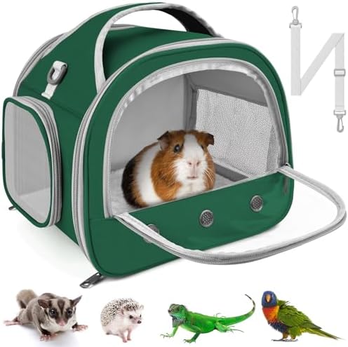 Bissap Bearded Dragon Travel Carrier, Portable Guinea Pig Carrier Bag Tortoise Carrier Pouch for Bunny Hamster Chinchilla Hedgehog Lizard Bird Outgoing Reptile Travel Carrying Case - Green by Bissap