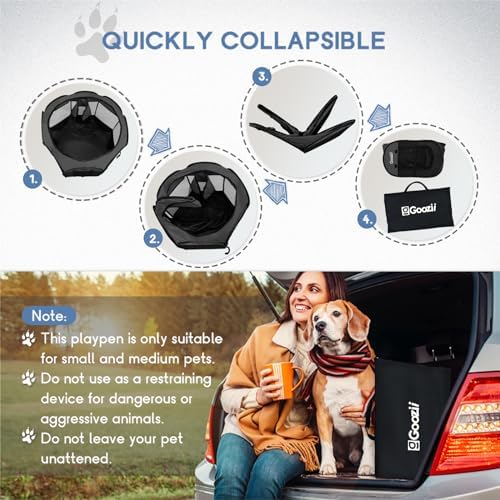 Goozii Portable Dog Playpen for Large Dogs, Collapsible Puppy Pet Cat Playpen with Zipper Top Cover (Large Size, Grey-Black) - Image 6