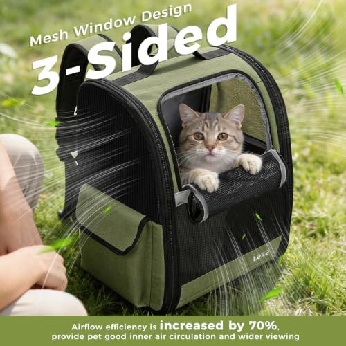 Lekereise Dog Carrier Backpack for Small Medium Dogs Cats up to 18 lbs, Breathable Pet Backpack Carrier with 3 Entrances, Collapsible Cat Backpack Carrier, Travel Hiking Puppy Backpack - Image 2