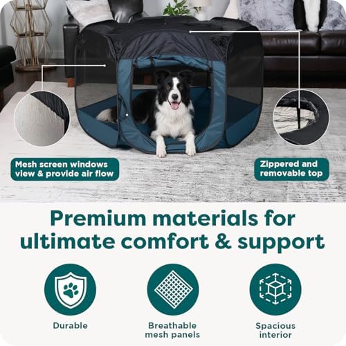 FurHaven Soft-Sided Dog & Cat Playpen, Portable Foldable Indoor & Outdoor Pet Playpen with Mesh Windows & Zippered Door, Hunter Green, Extra Large - Image 5