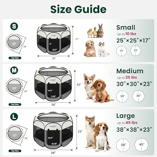 Love's cabin Dog Playpen with Washable Pee Pad, Puppy Pet Cat Playpen Small Dogs Tent Crate Indoor/Outdoor, Portable Pop Up Kennel with Carrying Case for Cats/Rabbits(Grey,Small with pad) - Image 2