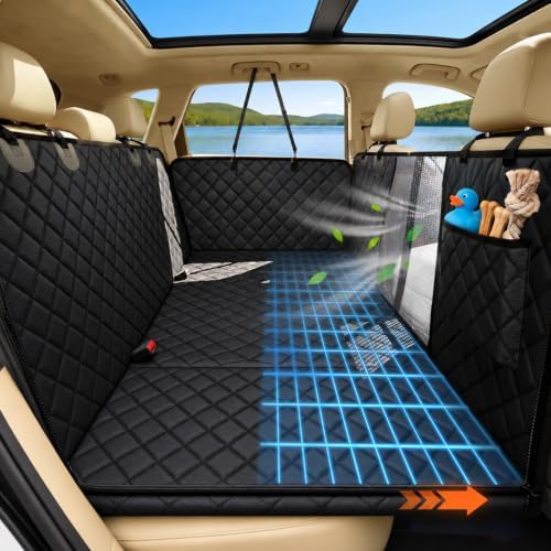 Dog Car Seat Cover, 600D Heavy Dute Car Seat Cover for Dogs Pets,100% Waterproof Anti-Scratch Nonslip Dog Hammock for Cars, Hard Bottom Back Seat Extender with SeatBelt for Sedan SUV Truck Black by Victoper