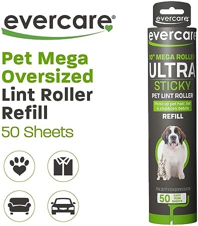 Evercare 10-Inch Mega All-Purpose Pet Hair Lint Roller Refill, 50 Sheets – Sticky Roller for Pet Hair, Cat & Dog_Hair Remover, Lint Remover, Pet_Hair_Remover for Furniture, Clothing & Cars (Pack of 3) - Image 2