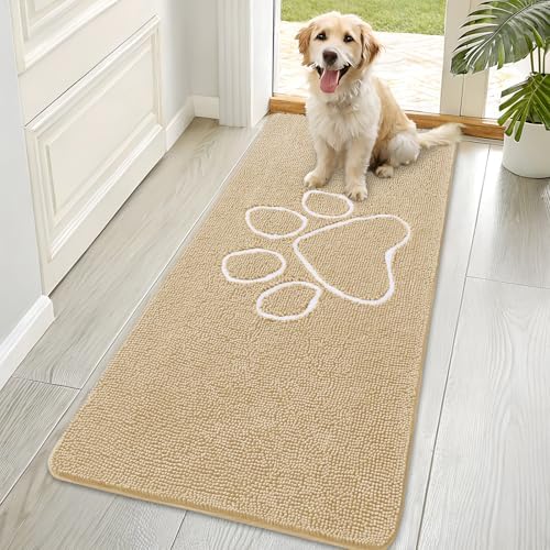 OLANLY Dog Door Mat for Muddy Paws 70x35, Paw Print Design Chenille Mud Mat by OLANLY