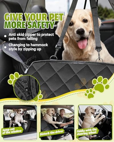 Dog Car Seat Cover, 600D Heavy Dute Car Seat Cover for Dogs Pets, 100% Waterproof Anti-Scratch Nonslip Dog Hammock for Cars, Seat Covers Protector with SeatBelt for Sedan SUV Truck Standard Black - Image 5