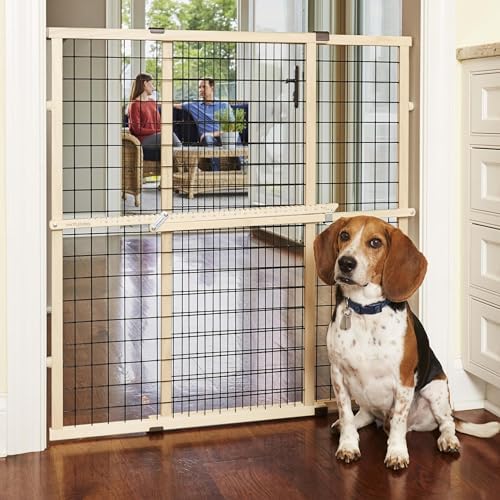 MYPET Wire Mesh Dog Gate: 29.5"-40" Wide, Pressure Mounted with No Tools; Expandable, Durable Pet Gates for Doors and Hallways, 37" Tall, Made with Sustainable Hardwood by NorthStatesMyPet