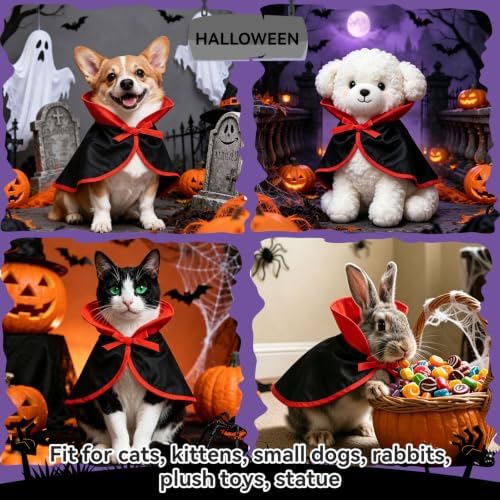 NAMSAN Pet Vampire Costume for Cats Small Dogs Rabbits, Halloween Cat Dracula Cape, Stand-Up Small Dog Vampire Cloak, Halloween Cat Outfit for for Holiday Party Cosplay Statue Decoration - Image 2