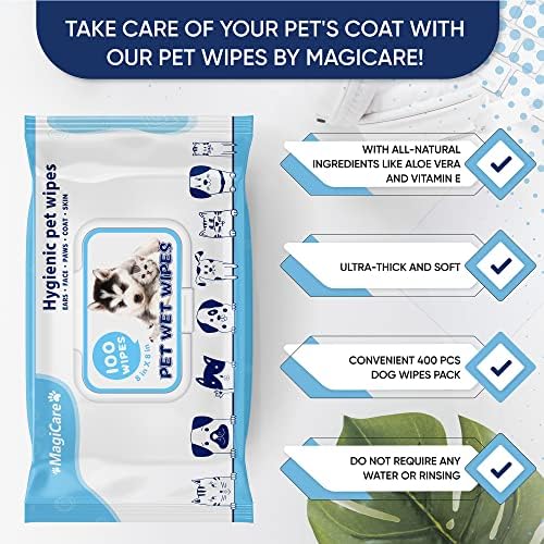 MAGICARE Pet Wipes – 400 pcs Dog Wipes – 8x8 Inch Unscented Dog Paw Cleaner Wipes for Body, Ears, Face, and Skin – Ultra Thick & Soft with Hypoallergenic Formula – Ideal Pet Wipes for Dogs & Cats - Image 3