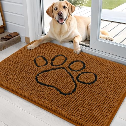 OLANLY Dog Door Mat for Muddy Paws 36x24, Paw Print Design Chenille Mud Mat by OLANLY
