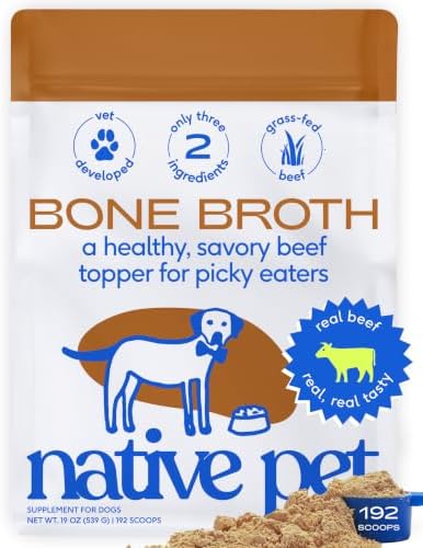 Native Pet Bone Broth for Dogs and Cats - Made with Real Beef Bone Broth, Dog Food Toppers for Picky Eaters- Provides Extra Hydration & Nutrition for Joint Strength, Immunity & Heart Health-192 Scoops by NativePet