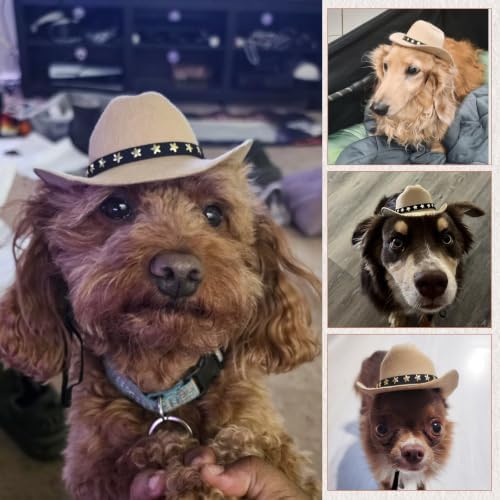 Pet Cowboy Costume, Dog Cowboy Hat with Bandana Scarf, Adjustable Cat Cowboy Hat for Party Cosplay Christmas, Halloween Cowboy Costumes for Small Pet Dogs Cats (Khaki, Small) - Image 6
