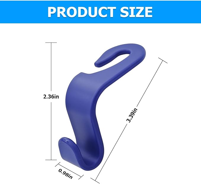 4PCS Car Back Seat Headrest Hooks, Rear Car Seat Storage Headrest Hanger Holder Hooks Organizer, Universal Auto Interior Accessories for Bag Purse Handbag Cloth Coats Grocery (Blue) - Image 3