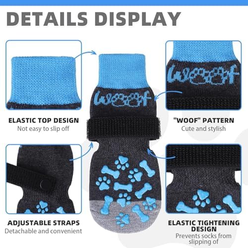KOOLTAIL Dog Socks Shoes for Hot Pavement to Prevent Licking Paws, Winter Dog Boots&Paw Protector for Hardwood Floors Anti Slip,Traction Control Grip Booties for Small Medium Large Senior Dogs,Blue XL - Image 2