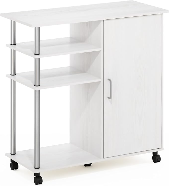Furinno Helena Rolling Cart, 4-Tier Rolling Utility Cart with Closed Cabinet, Storage Cart, for Office, Living Room, Kitchen, Storage and Organizers, White Wood - Image 6