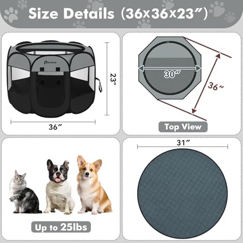 Persure Dog Cat Playpen Tent Crate Cage with Washable Pad(Dark Grey,Medium) - Image 2