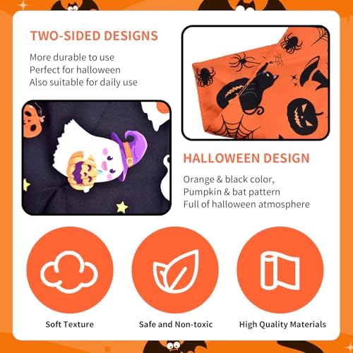 2 Pieces Halloween Dog Bandanas, Double-Sided Reversible Triangle Scarf, Cute Ghost and Pumpkin Design, Spooky Cat and Spider Pattern, Halloween Pet Costume Accessories for Dogs and Cats (Medium) - Image 3