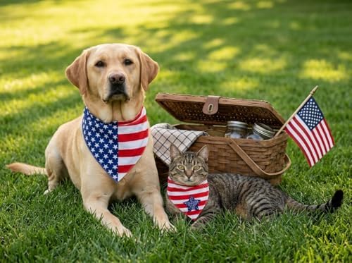American Flag Dog Bandanas 3 Pack Small, 4th of July Patriotic Pet Scarf Bandana for Small Dogs Cats, Independence Day Memorial Day Red White Blue Holiday Costume Polyester - Image 7