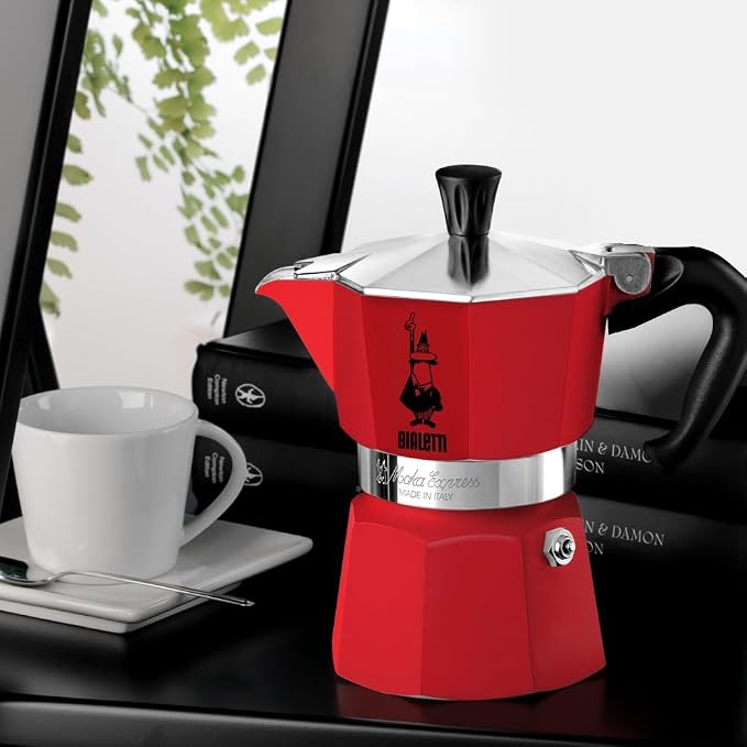 Bialetti - Moka Express: Iconic Stovetop Espresso Maker, Makes Real Italian Coffee, Moka Pot 6 Cups (6 Oz), Aluminium, Red - Image 2