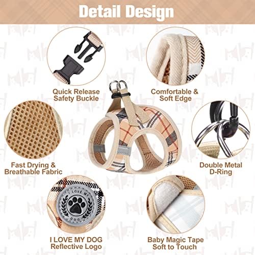 BEAUTYZOO Small Dog Harness and Leash Set, No Pull Puppy Vest- Beige, 2XS - Image 3