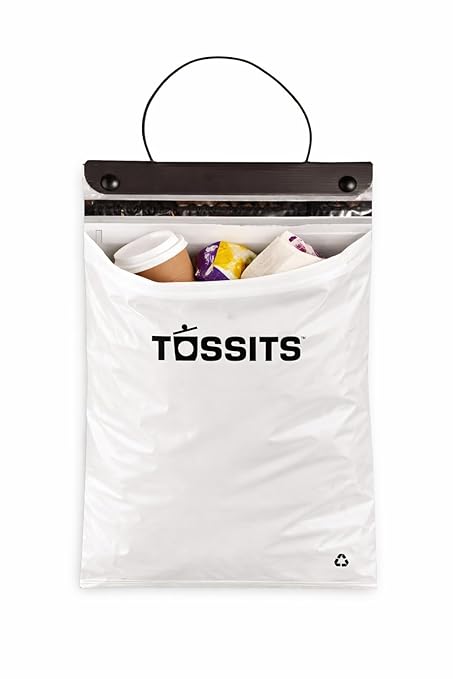 Tossits Recycled Disposable Car Trash Bags – Leakproof, Smell Proof Hanging Garbage Bags for Car, Truck, SUV, RV & Vehicle – White, 21 Count Disposable Automotive Trash Bags by Tossits
